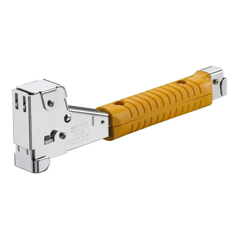 Heavy Duty Hammer Tacker With Sure Grip Handle Pro Grade Manual Stapler Dual Load Rear Magazine Fits 5/16 3/8 Or 1/2 Inch Staples Chrome