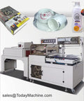 Commercial Automatic Tunnel Shrink Wrapping Machine For Retail Packaging Delivers Kick Ass Heat Sealing Power With Straight Up Smooth Plastic Film Processing with wrapped items on display.