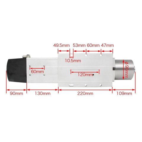 Kickin 7.5 Kilowatt Air Cooled CNC Spindle Motor With BT30 Taper And Automatic Tool Change Magazine Plus Vfd Drive side view with measurements.