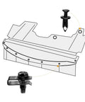 Diagram showing components of 35 Piece Engine Under Cover Splash Shield Bolt Kit Universal Fit With Push Retainers for bumpers.