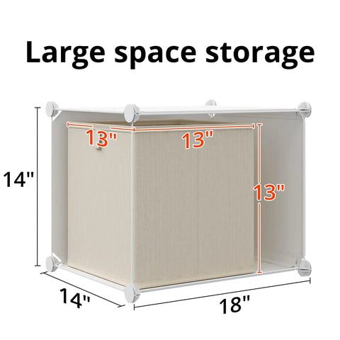 Dimensions of Massive 16 Cube Storage Organizer With Doors In White For Closet Living Room Or Office 14x18x14 modular shelves.
