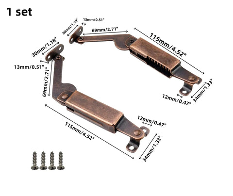 Spring Lid Support Hinge Set Left And Right With Screws No Fuss Install For Cabinet Box Chest Storage Bin Light Duty Iron Hinges