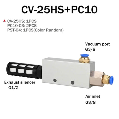 Top Notch Pneumatic Vacuum Generator For Industrial Automation CV10HS With High Negative Venturi Ejector, CV25HS PC10 variant