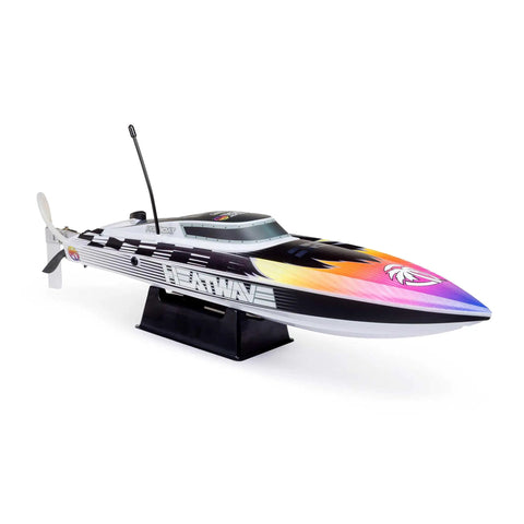 Side view of Recoil 2 18 Inch Brushless Heatwave RC Boat Ready To Roll With Spektrum Smart LiPo Battery And Charger Included