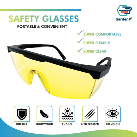 Hardcore UV Protective Safety Glasses With Snug Yellow Tint Anti Fog And Anti Glare Shield Wraparound Polycarbonate Lens for yard work.