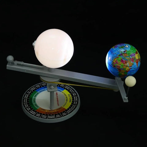 Sun Earth Moon Model For Classroom, Hands On Astronomy Teaching Tool, Orbital Simulator Demonstrating Day And Night, Seasons, Moon Phases, And Planetary Motion. Plastic classroom model showing Earth, Moon, and Sun