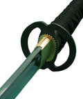 Close-up of Unsharpened Carbon Steel Iaito Practice Katana Sword With Musashi Ring Tsuba, Full Tang Blade, 41 Inch Overall Length