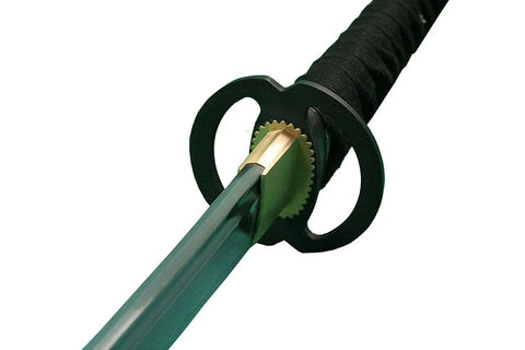 Close-up of Unsharpened Carbon Steel Iaito Practice Katana Sword With Musashi Ring Tsuba, Full Tang Blade, 41 Inch Overall Length
