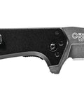 Fastball Slim Folding Knife With Lock Release, black finish, showing 3 inch S30V Wharncliffe blade and pocket clip detail, Made in USA