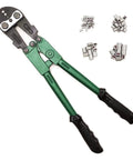 4 Slot Crimping Swaging Tool Kit For Heavy Duty High Tensile Wires And Cables, Includes An 18 Inch Hand Crimper, 4 Size Assorted Sleeves, Gauge Tool And Ring Spanner, Perfect For Splicing Wires, Ropes, And Steel Cables