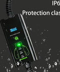 Travel Ready Portable Level 2 EV Charger 16 Amp 32 Amp Fast Home Charging Station IP65 Waterproof Cable For European Standard EVs Charge Faster Anywhere You Plug In with water protection illustration.