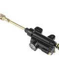 10mm Banjo Rear Hydraulic Foot Brake Master Cylinder for Dirt Bikes and ATVs, black aluminum, side view, durable construction.