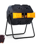 Dual Chamber 42 Gallon Outdoor Compost Tumbler Rotating Bin BPA Free for Garden Yard with gloves, orange and black