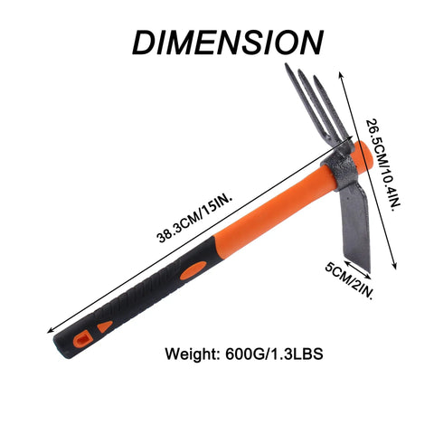 Dual Head Garden Rake Hoe with Heavy Duty Forged Adze and Ergonomic Non Slip Handle for Loosening Soil Gardening Projects Camping