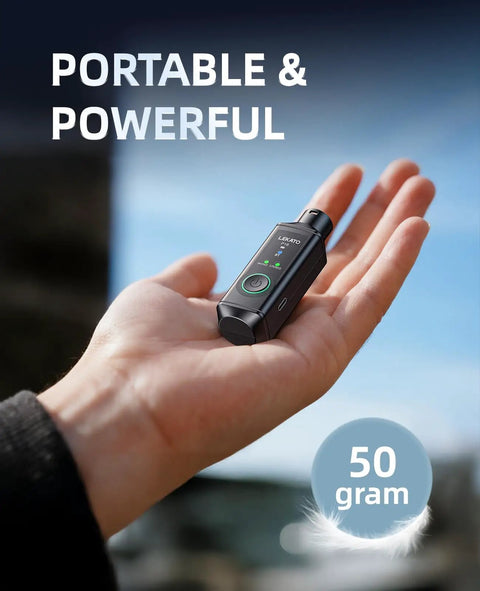 Compact XLR Bluetooth Receiver For Mixers And PA Speakers, BT 5.3, 24 Bit 48 KHz Studio DAC, shown in a person's hand