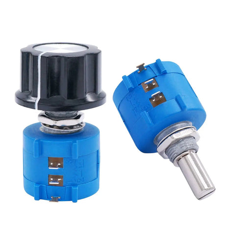 Two Pack 3590S Rotary Potentiometer 10K Ohm Multi Turn Wirewound Precision Potentiometer With A03 Knobs For Electronics DIY Projects And Audio Gear Smooth Adjustment Durable Build Ideal For Prototyping And Calibration, blue body with shaft