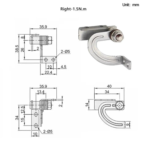 Top Shelf Heavy Duty I Shaped Torque Door Hinge With Internal Brake Mechanism Forged From Rust Resistant 304 Stainless Steel dimensions and design.