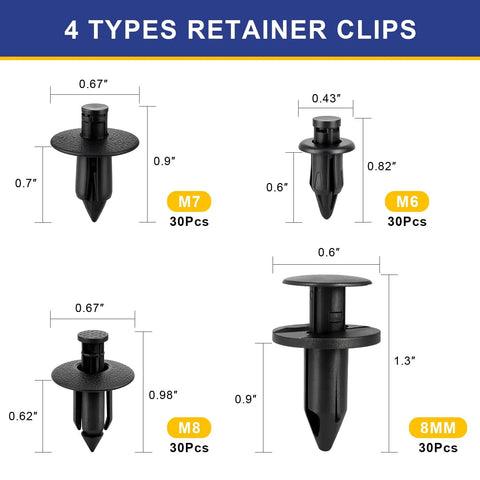 Universal Plastic Rivet Kit 120Pc For ATV UTV Motorcycle M6 M7 M8 Retainer Fasteners Replacement shown with sizes and types.