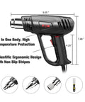 Heavy Duty 1800W Hot Air Gun Kit With Dual Temperature Settings, 3 Attachments, ergonomic design for crafts and paint removal