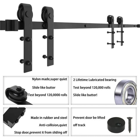 Heavy Duty Black Barn Door Hardware Kit For Double Sliding Doors Carbon Steel Track And Rail J Shape Easy Install For 60 Inch Closet Panel No Door Included
