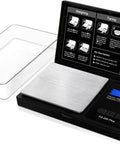 Pocket Size Digital Gram Scale With 0.01g Precision, 200g Capacity, open view with stainless platform and LCD display
