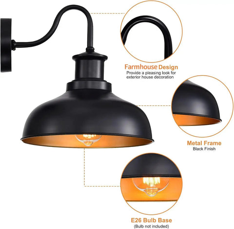 Rustic Outdoor Barn Lights 2 Pack Farmhouse Wall Sconces Industrial Black With Gold Interior Vintage Exterior Lanterns