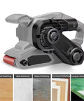 Heavy Duty Portable Tabletop Belt Sander And Polisher, 810W High Power Motor For Woodworking And Metal Rust Removal, close-up view of sander.