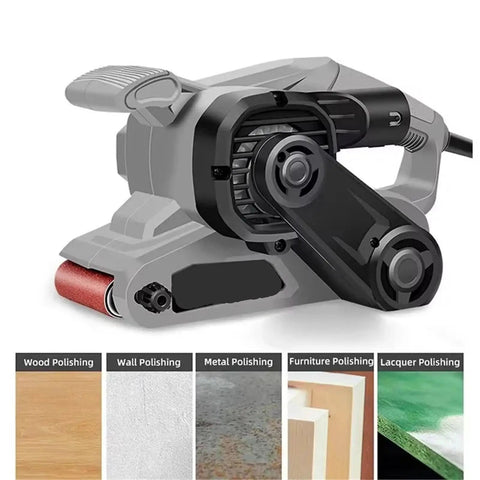 Heavy Duty Portable Tabletop Belt Sander And Polisher, 810W High Power Motor For Woodworking And Metal Rust Removal, close-up view of sander.