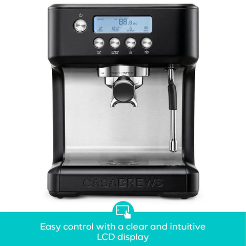Top Shelf Espresso Machine Featuring A Bright Lcd Screen And Heavy Duty Steam Wand For Pulling Silky Shot Perfection And Rich Houseblend Favorites Whenever You Wanna Sip, showing black finish and LCD display.