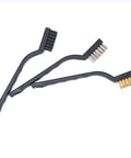 Three-Piece Mini Wire Brush Set With Stainless Steel, Nylon, And Brass Bristles For Cleaning, Rust Removal, Burr Smoothing, And Polishing
