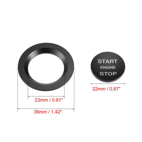 Push Start Button Cover Kit One Click Trim Sticker For Range Rover Discovery Sport Velar Evoque And Land Rover Jaguar XE F Type F Pace XJ XJR Aluminum Alloy Black Easy Install showing dimensions