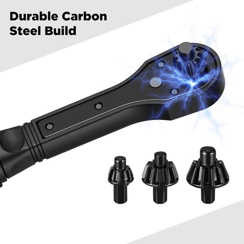 Smooth Operator 2 In 1 Drill Chuck Ratchet Spanner showing durable carbon steel build and interchangeable chuck heads.