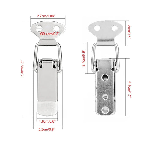 Mini Stainless Steel Toggle Latch Catch Set, 4 Or 10 Pack, dimensions shown for spring-loaded chest box door latch