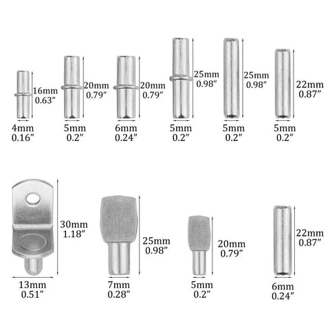 100 Piece Shelf Pins And Pegs Assortment For Wood Shelves And Cabinets 10 Styles With 5mm And 6mm Diameters In 16mm 20mm 25mm Lengths