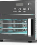 Stainless Steel Four Layer Electric Food Dehydrator With Adjustable Thermostat, featuring digital controls and heat safe trays.