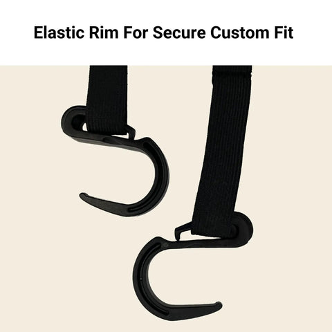 Elastic rim and hooks for secure fit on All Weather Golf Cart Seat Cover For 4 Passenger Carts Fits 2 Plus 2 Or 2 Person