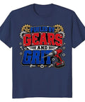 Dope Mechanical Engineer Tee For You, The Ultimate Gift For Garage Builders Fans Who Love Gear Graphic Art And Gritty Industrial Vibes To Rock With Pride, navy blue unisex t-shirt with gears and drill graphic.