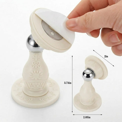 Heavy Duty Magnetic Door Stopper 2 Pack With Peel And Stick Adhesive Silicone Wall Protector No Drill Floor Catch For Renters And Home Office White Pro Move Design showing adhesive backing removal.