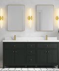 Two Pack Brass Gold Vanity Light Bar Set For Bathroom LED Wall Sconces Over Mirror, modern bathroom setup with mirrors.