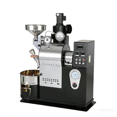 Commercial Coffee Roaster With Drum Roasting System, Digital Control, And Cooling Tray for cafes and small batch roasteries.