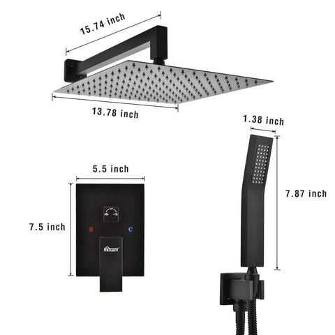 Matte Black Shower System With 12 Inch Rain Head And Handheld Spray Bathroom Shower Fixtures Combo With Brass Valve And Trim Kit Wall Mounted