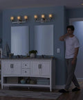 Maestro LED Plus Motion Sensor Dimmer Switch For LED Lighting, 150W, installed in a bathroom, single pole or multi location, white.