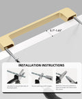 5 Inch Brushed Gold Cabinet Pulls Set Of 10 Zinc Alloy Handles shown with installation instructions and screw measurements.