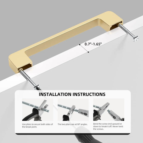 Diagram showing installation of Thirty Pack Brushed Gold Cabinet Pulls Solid Zinc Alloy Gold Handles with measurements