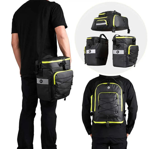 3 In 1 Bike Pannier Bag Set For Cargo Rack And Saddle With Shoulder Bag And Laptop Pannier Durable 1000D Polyester Waterproof Green