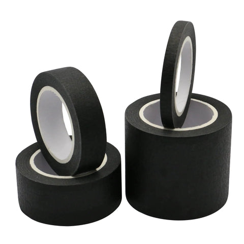 Assorted Black Masking Tape Set With Four Widths 2 Inch 1 Inch 0.6 Inch And 0.24 Inch 132 Feet Total Great Value For Crafts DIY Projects