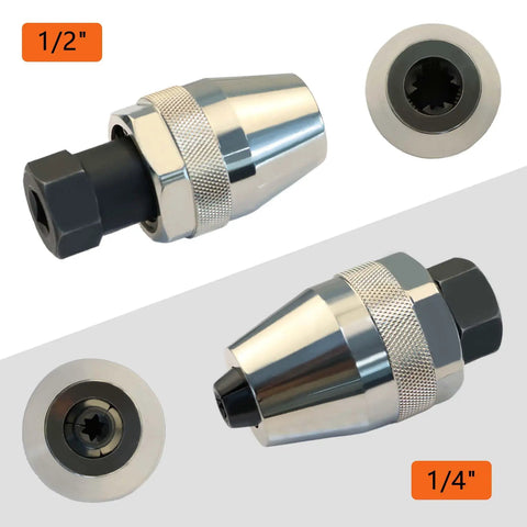 Tough As Nails Heavy-Duty Bolt And Stud Extractor Tool showing 1/4 and 1/2 inch drive size, chrome-plated for rust resistance.