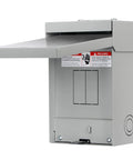 60 Amp Outdoor Circuit Breaker Box With 2 Spaces And 4 Circuits, 120/240V Single Phase 3 Wire, Solid Neutral, Gray Enamel Finish, CSA UL Listed, NEC Compliant, 9.5 Inch By 6 Inch By 5 Inch Box, open front view