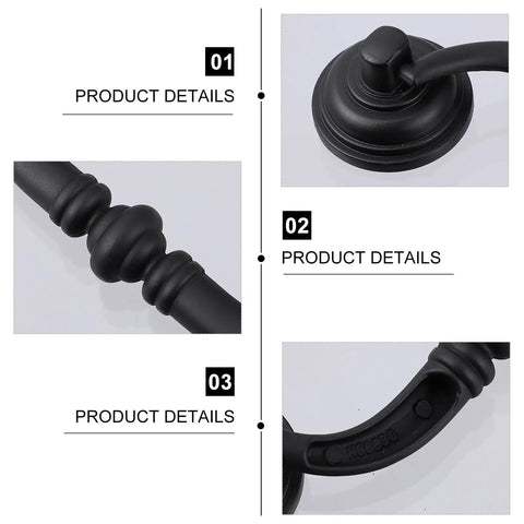 Close-up of Vintage Wardrobe Drawer Pulls 4 Pack Matte Black Alloy Handles for Cabinets and Furniture detailing.