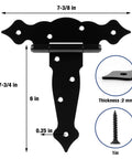 4 Pack Heavy Duty 6 Inch T Strap Gate Hinges 2mm Thick Universal Barn Shed Door Hardware with 270 Degree Rotation, black iron hinge with dimensions
